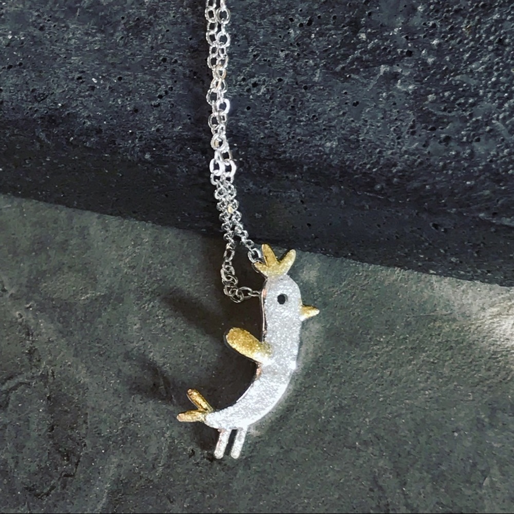 Sterling silver chick bird with gold wings